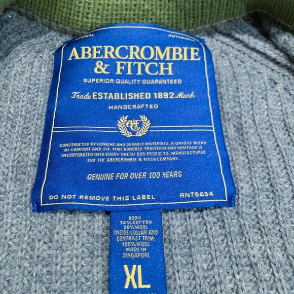 Abercrombie & Fitch Cotton Wool Knit Sweater Full Zip Men's XL Green Olive Heavy - Picture 8 of 8